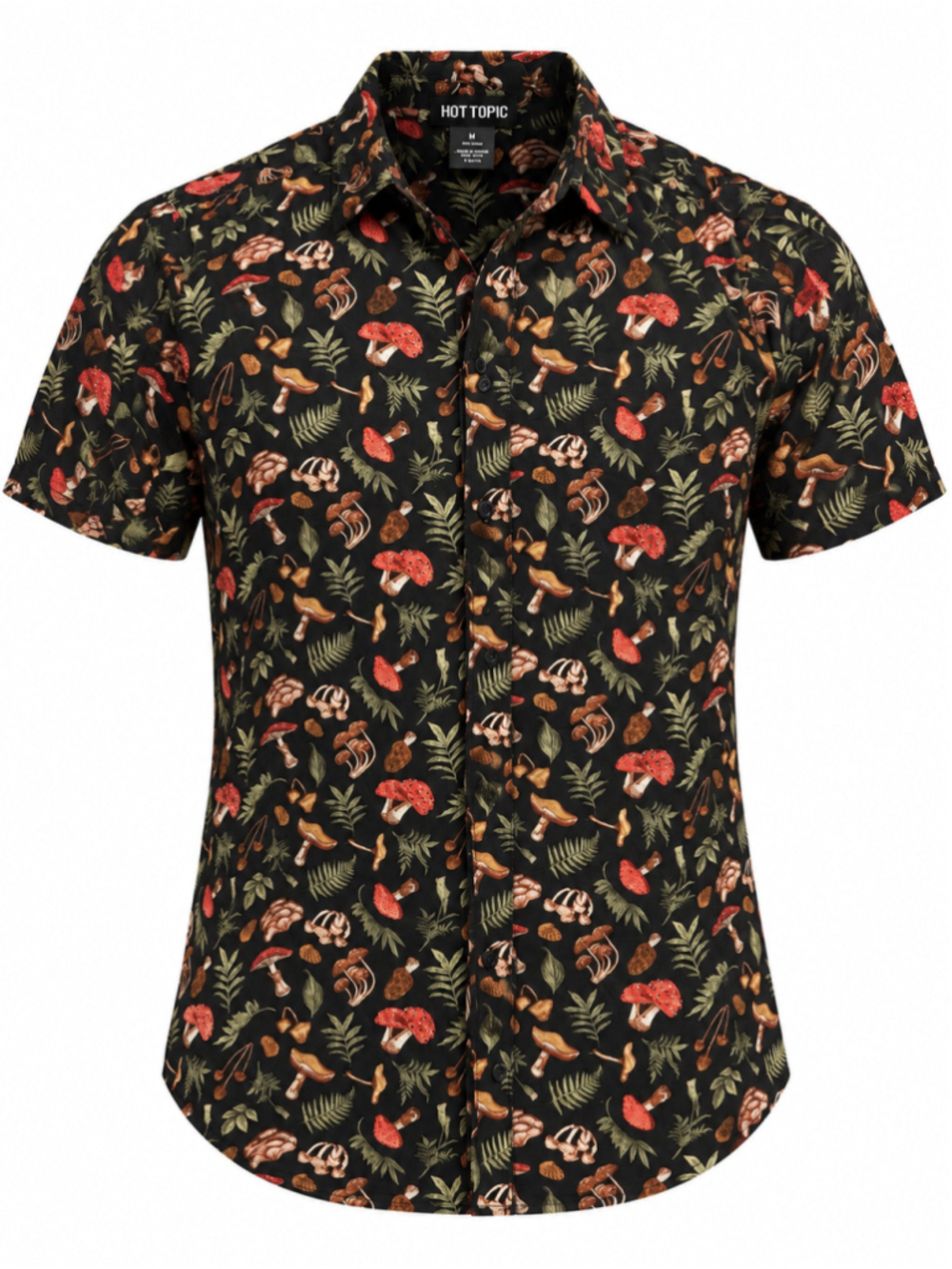 Men's Hot Topic Mushroom Print Casual Button Down Shirt Black Red Size M
382